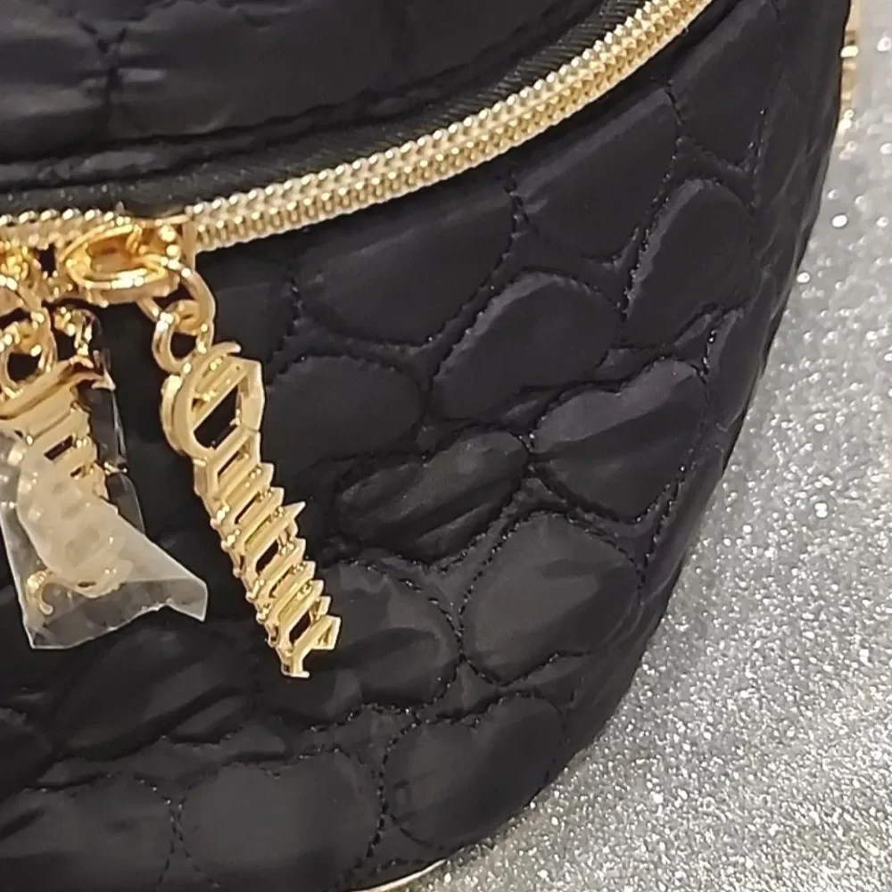 Juicy Couture Rhinestone Logo‎ Heart Quilted XL Cosmetic Case w/Brush Holder